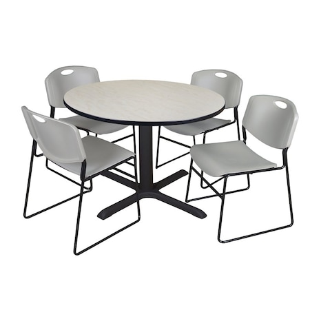 Cain Cain Round Table & Chair Set, Wood, Metal, Polypropylene Top TB48RNDPL44GY